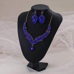Elegant colorful glass crystal statament wedding necklace set