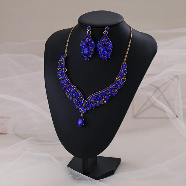 Elegant colorful glass crystal statament wedding necklace set