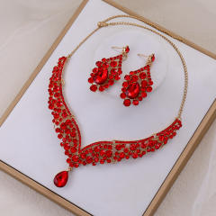 Elegant colorful glass crystal statament wedding necklace set