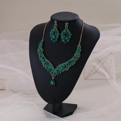 Elegant colorful glass crystal statament wedding necklace set