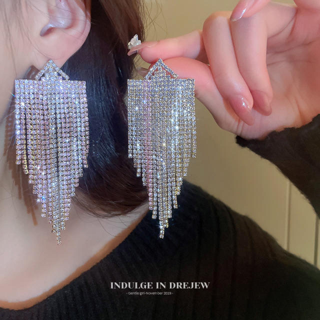 925 needle diamond tassel earrings
