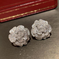 925 needle pave setting gem diamond camella studs earrings