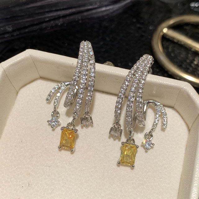 925 needle topaz tassel firework shape diamond earrings