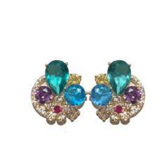 925 needle blue color crystal round shape studs earrings