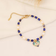 Creative natural stone bead evil eye charm bracelet