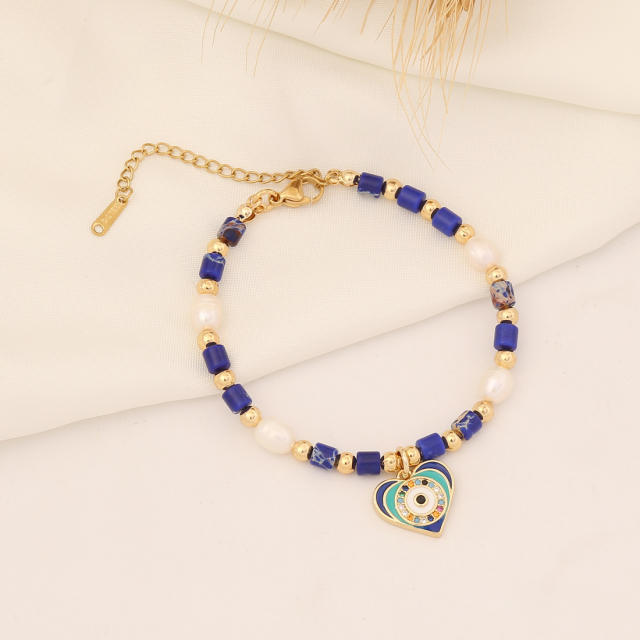 Creative natural stone bead evil eye charm bracelet