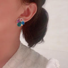 925 needle blue color crystal round shape studs earrings