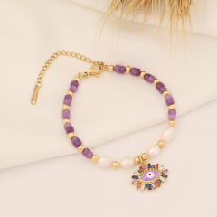 Creative natural stone bead evil eye charm bracelet