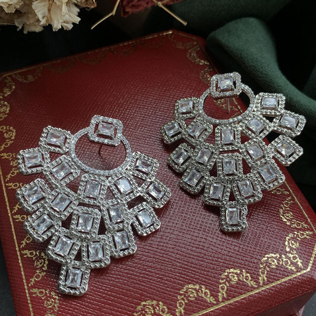 925 needle luxury pave setting diamond earrings