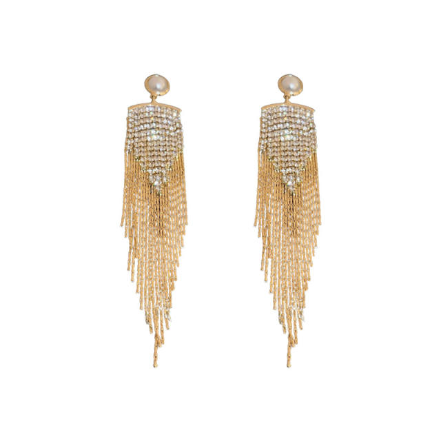 Real gold plated chain tassel pearl earrings
