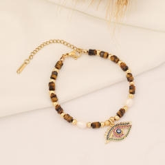 Creative natural stone bead evil eye charm bracelet