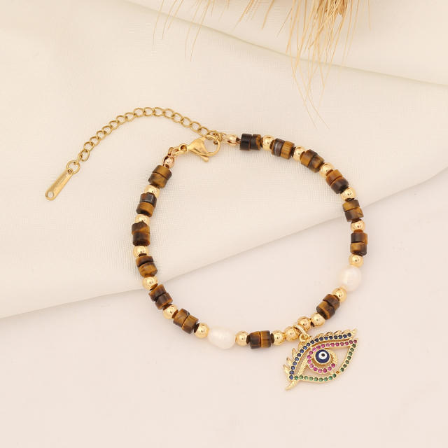 Creative natural stone bead evil eye charm bracelet