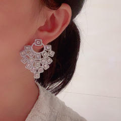 925 needle luxury pave setting diamond earrings