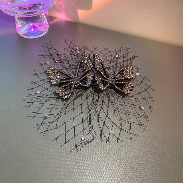 Elegant diamond butterfly mesh french barrette