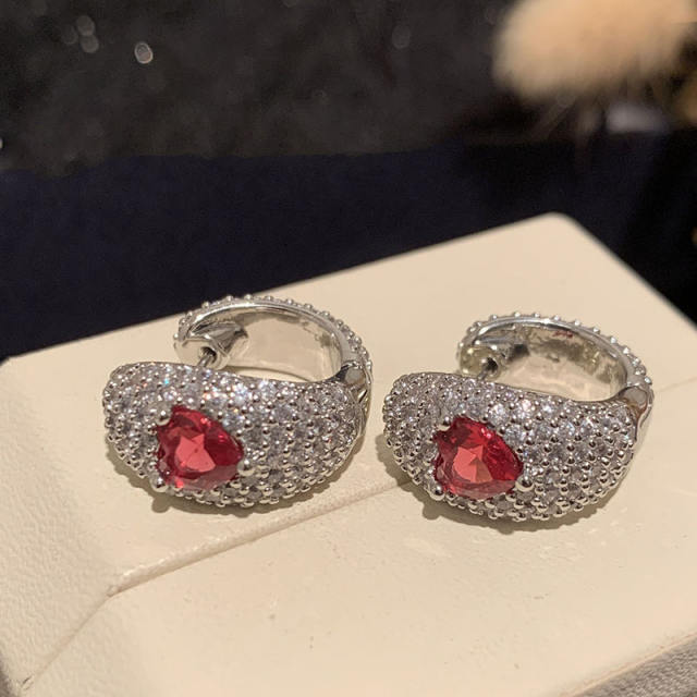 Luxury ruby heart diamond huggie earrings rings