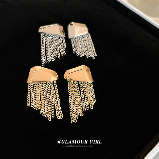 Real gold plated chain tassel earrings