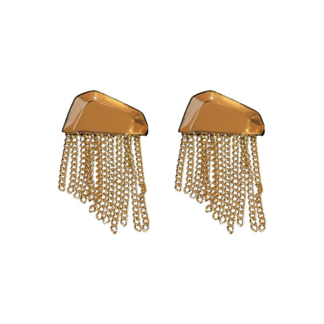 Real gold plated chain tassel earrings