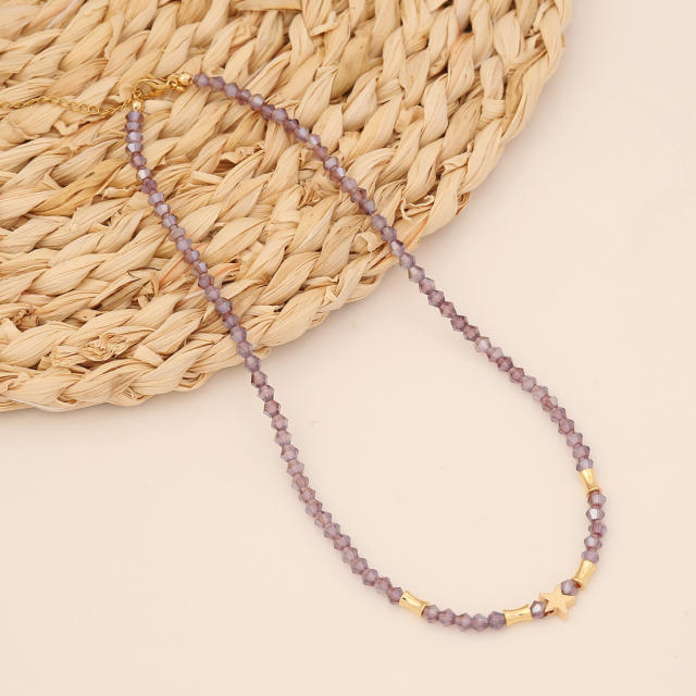 Boho pink color heishi beads choker necklace