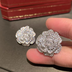 925 needle pave setting gem diamond camella studs earrings