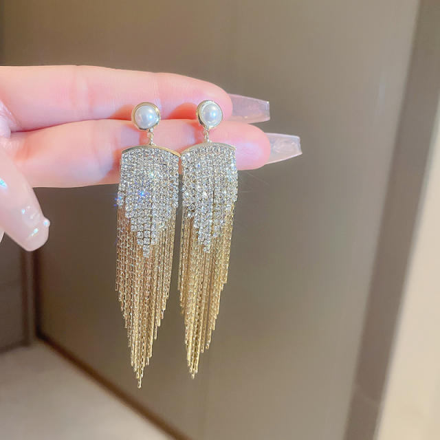 Real gold plated chain tassel pearl earrings