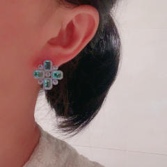 925 needle super shiny cubic zircon cross studs earrings