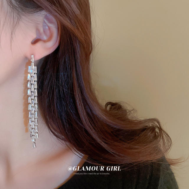 Real gold plated diamond tassel earrings