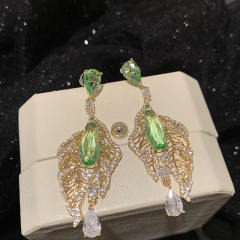 Elegant super shiny hollow leaf diamond earrings