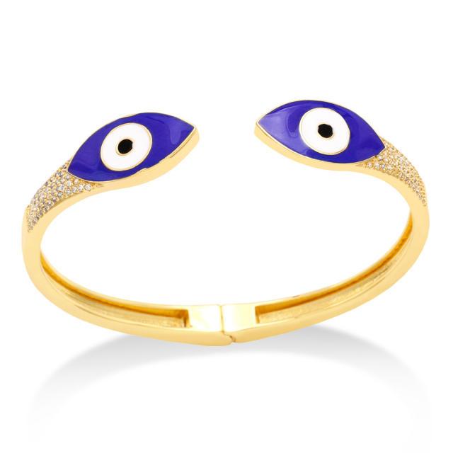 Hiphop color enamel evil eye real gold plated cuff bangle