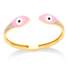 Hiphop color enamel evil eye real gold plated cuff bangle
