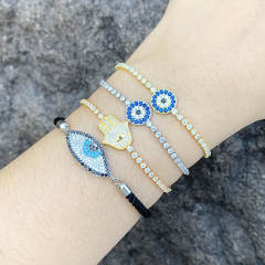 Luxury pave setting cubic zircon tennis chain evil eye bracelet