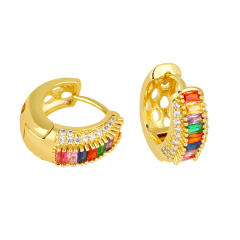 Hot sale rainbow cz chunky huggie earrings