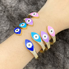 Hiphop color enamel evil eye real gold plated cuff bangle