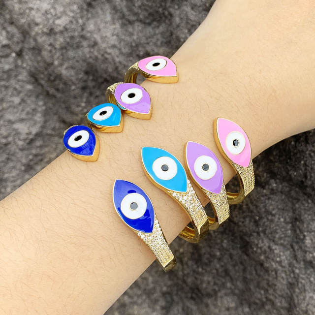 Hiphop color enamel evil eye real gold plated cuff bangle