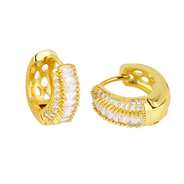 Hot sale rainbow cz chunky huggie earrings