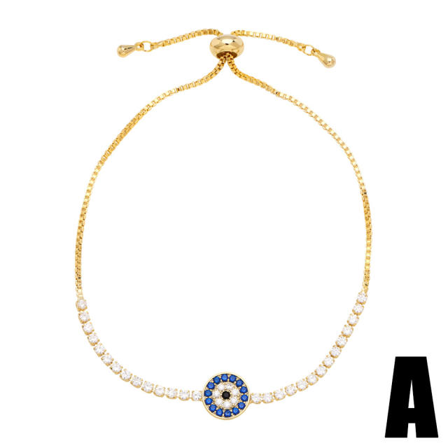 Luxury pave setting cubic zircon tennis chain evil eye bracelet