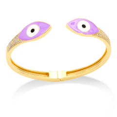 Hiphop color enamel evil eye real gold plated cuff bangle
