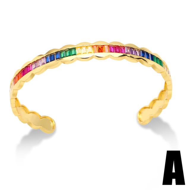 Personality rainbow cz gold plated bangle