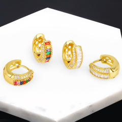 Hot sale rainbow cz chunky huggie earrings