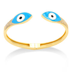 Hiphop color enamel evil eye real gold plated cuff bangle