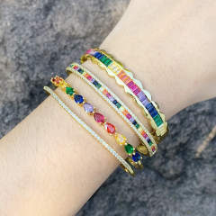 Personality rainbow cz gold plated bangle