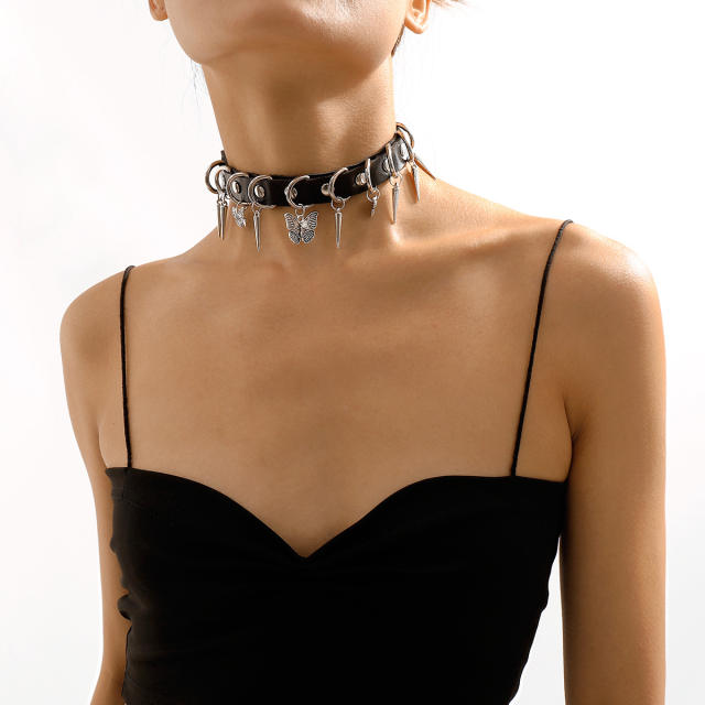 Rock and roll gothic black pu leather choker