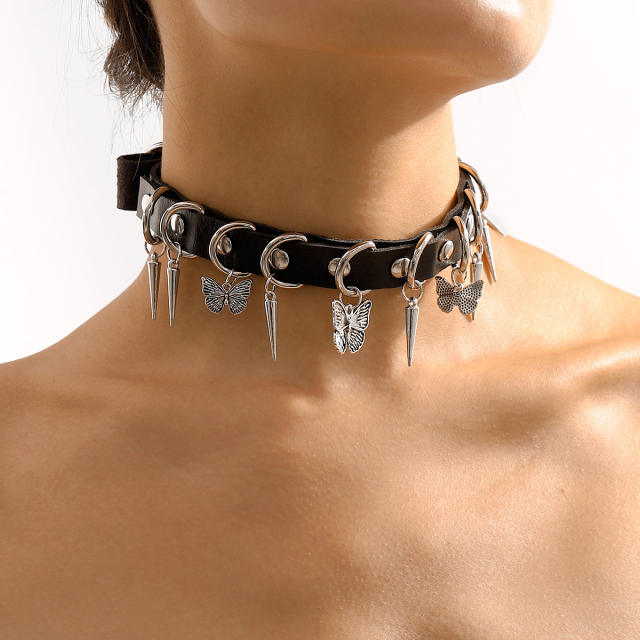 Rock and roll gothic black pu leather choker