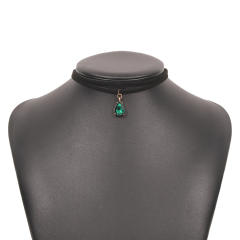 Vintage glass crystal drop two layer black choker