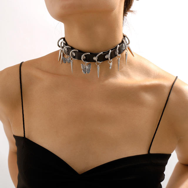 Rock and roll gothic black pu leather choker