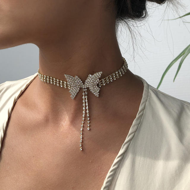 Luxury diamond butterfly choker necklace
