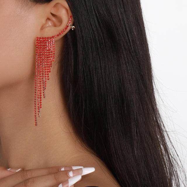 Luxury color diamond tassel earrings