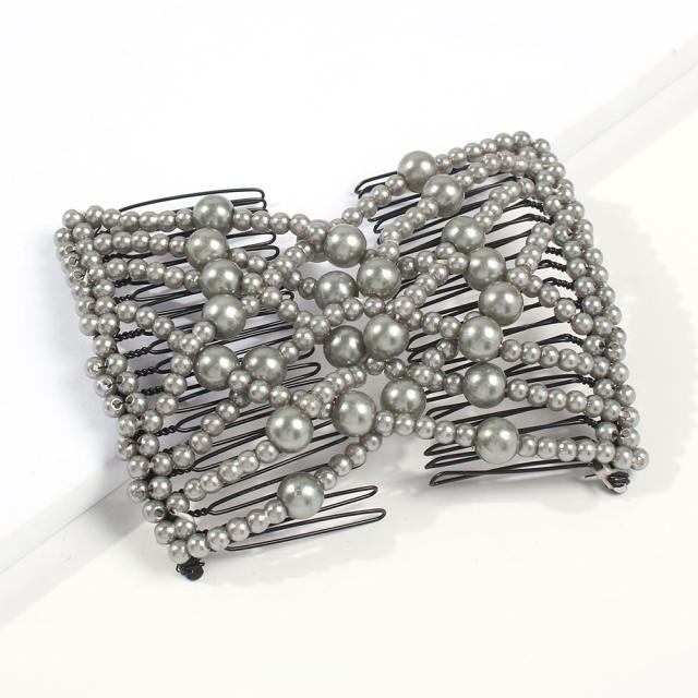 Creative elastic faux pearl beaded magic hair claw clips
