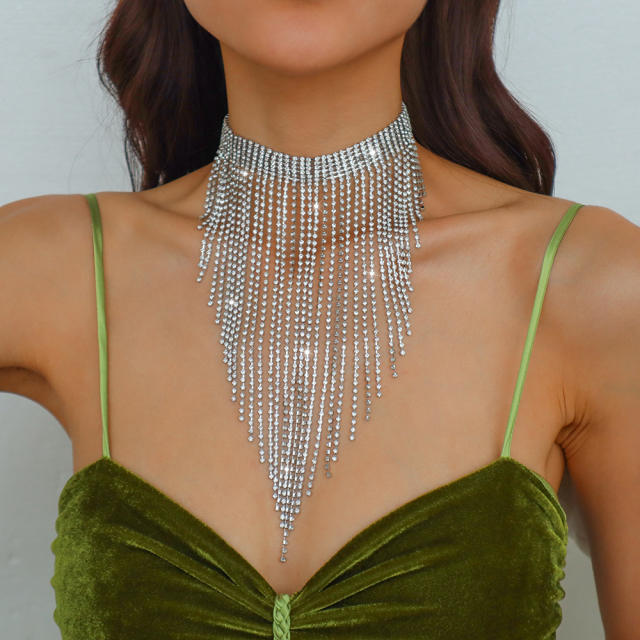 Occident fashion diamond tassel long necklace choker