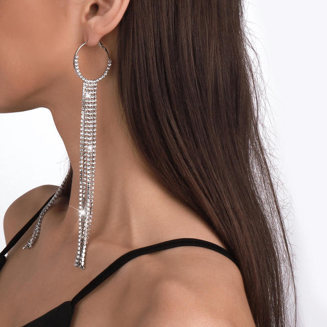 Occident fashion easy match long tassel diamond earrings
