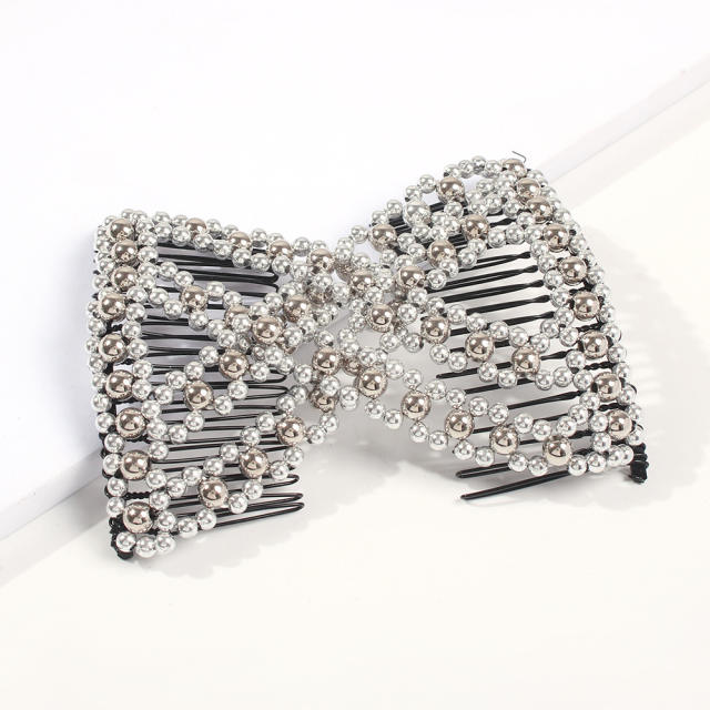 Creative elastic faux pearl beaded magic hair claw clips